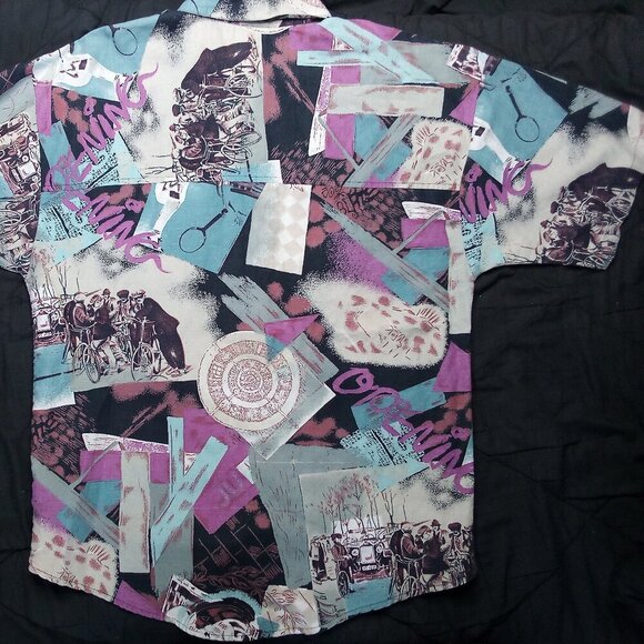Vintage BTX Abstract Geometric Pattern Button Shirt Short Sleeve - Picture 6 of 6